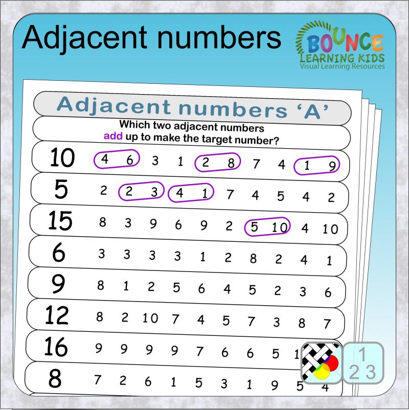 Adjacent numbers worksheets