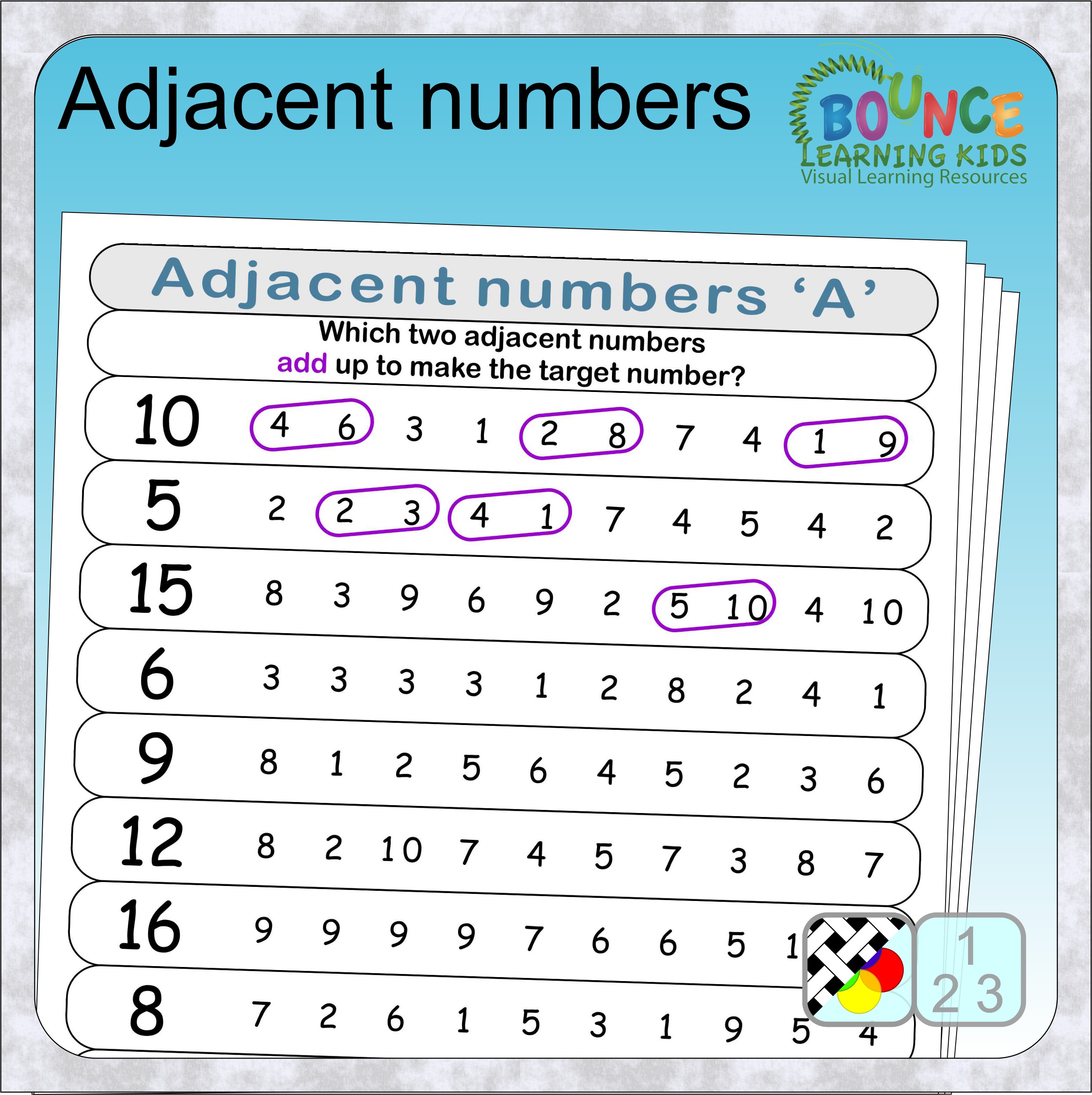 Ajacent Numbers Worksheets