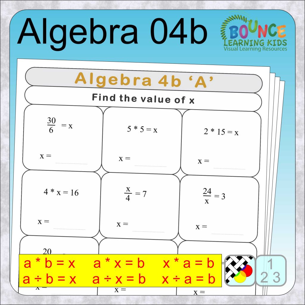 Fun Algebra 4b worksheets with 72 practice questions