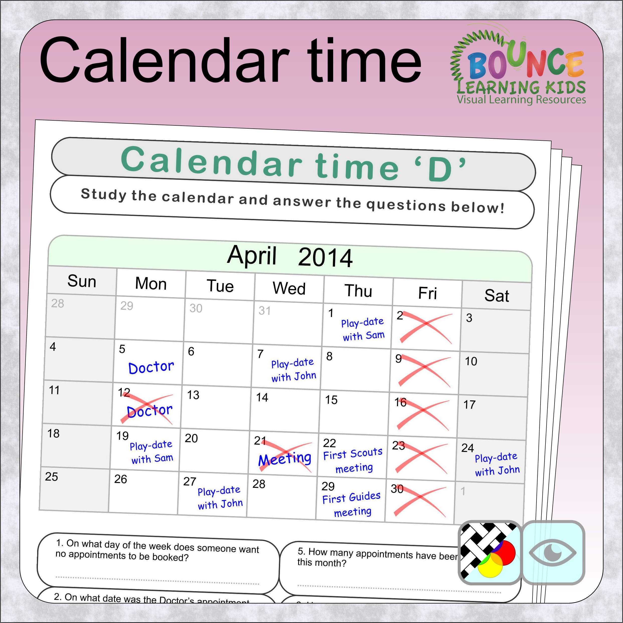 Fun Calendar time worksheets for download with 48 questions