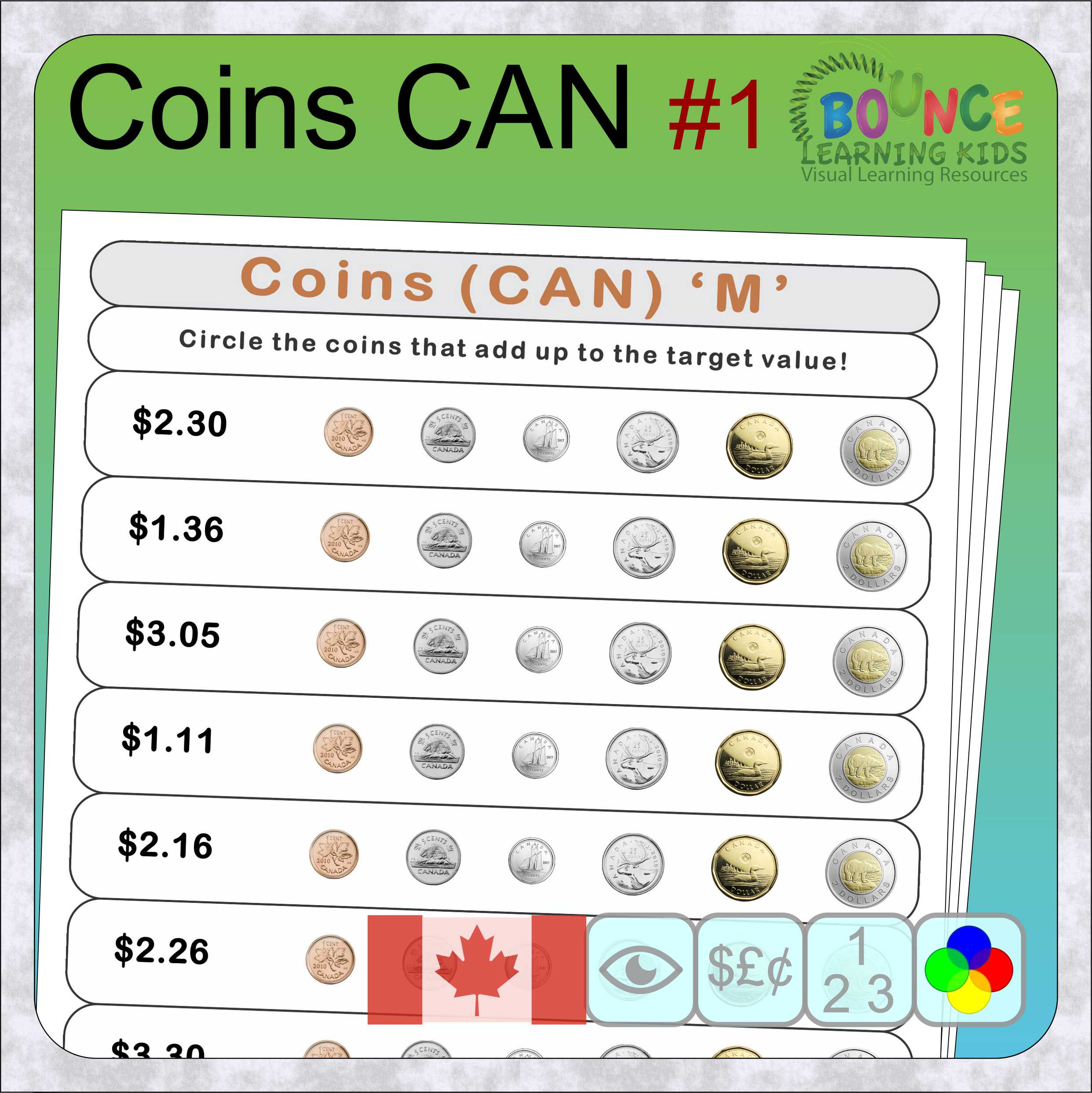 count canadian coins worksheets with 120 fun sums to solve