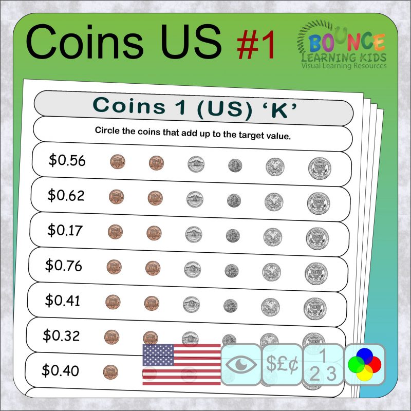 Count US coins worksheets