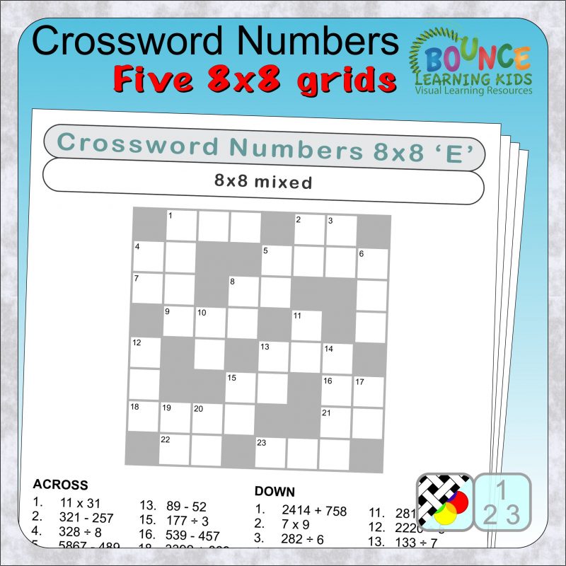 Crossword Numbers worksheets 8x8