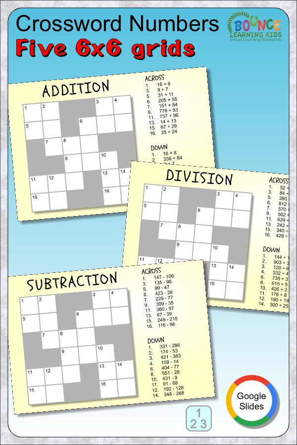 Crossword Numbers 3 (10x10 crossword grids GOOGLE Slides)