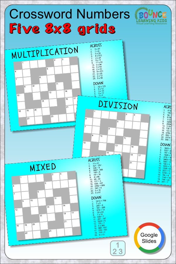 Crossword Numbers 3 (10x10 crossword grids GOOGLE Slides)