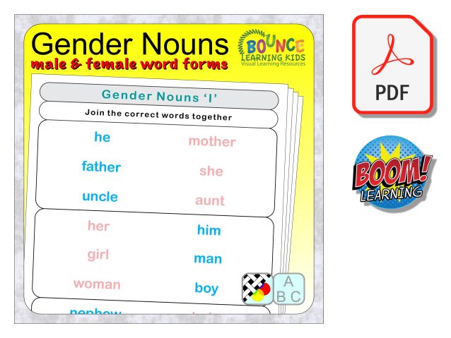 Fun Gender Nouns resources for male female word forms