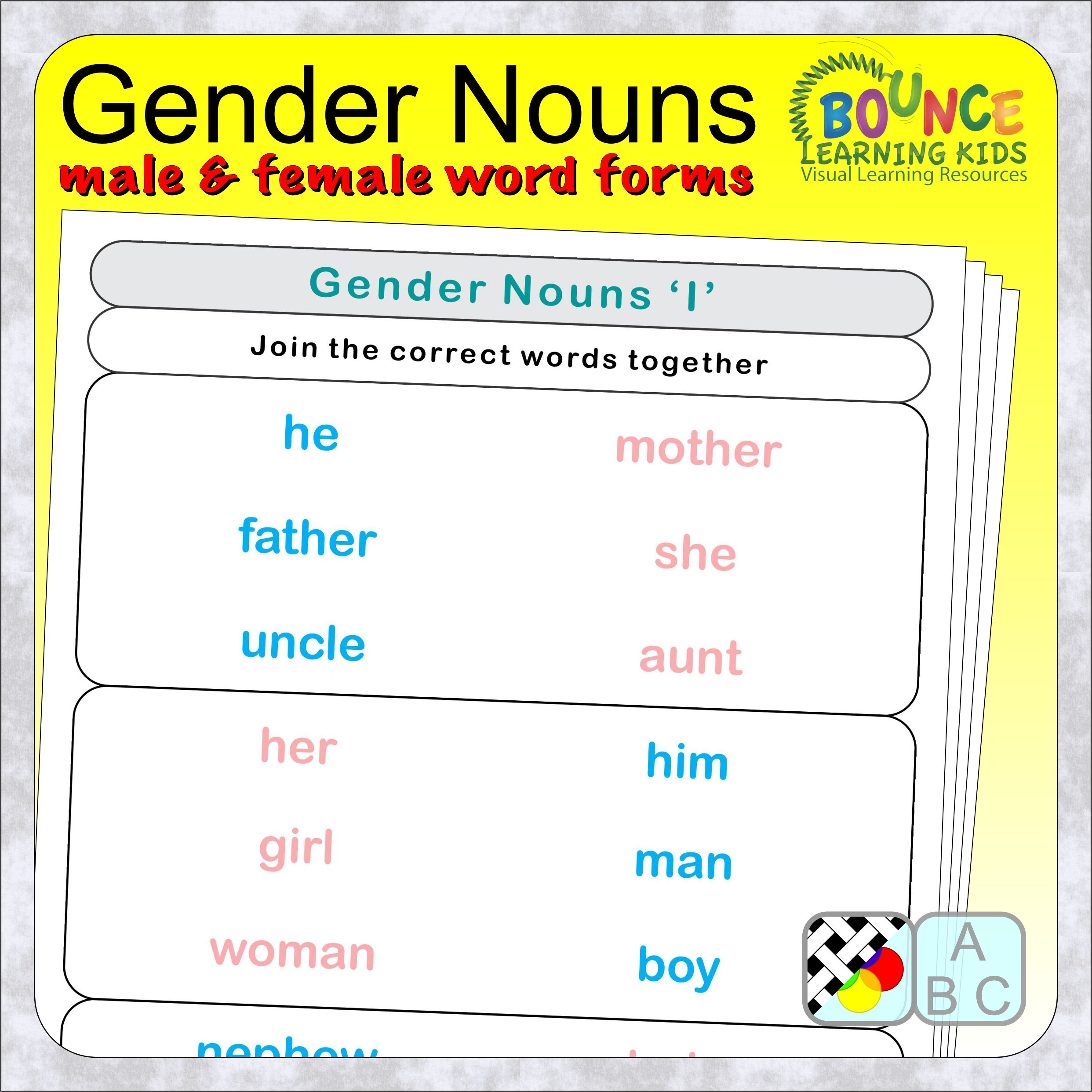 Nouns Gender Worksheet Printable