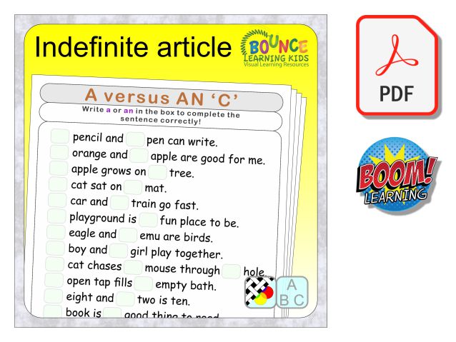 indefinite article 5 fun worksheets 76 boom cards