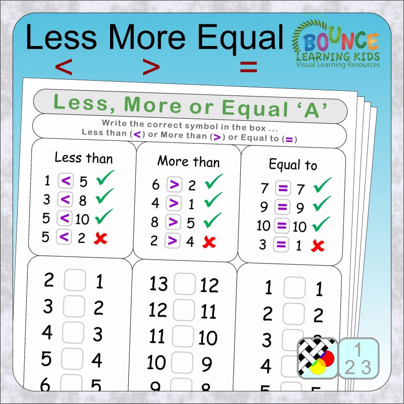 Less More Equal Worksheets