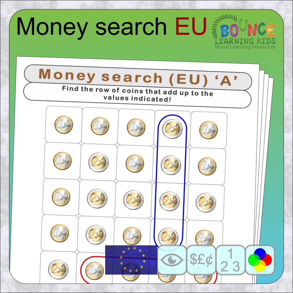 16 fun Money search Euro worksheets for download