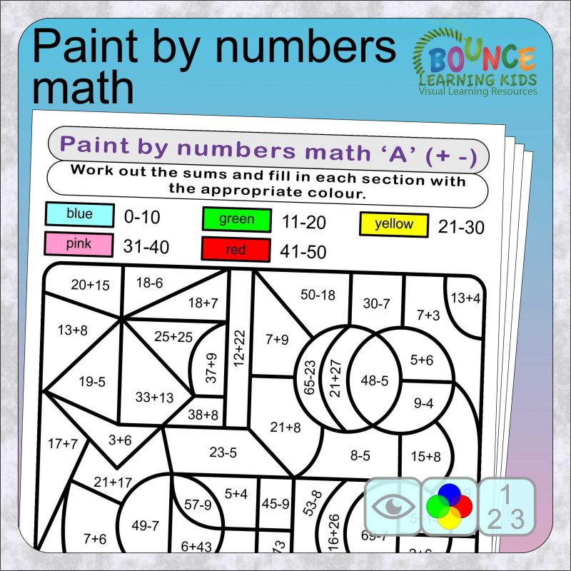 Paint by numbers math printable worksheets