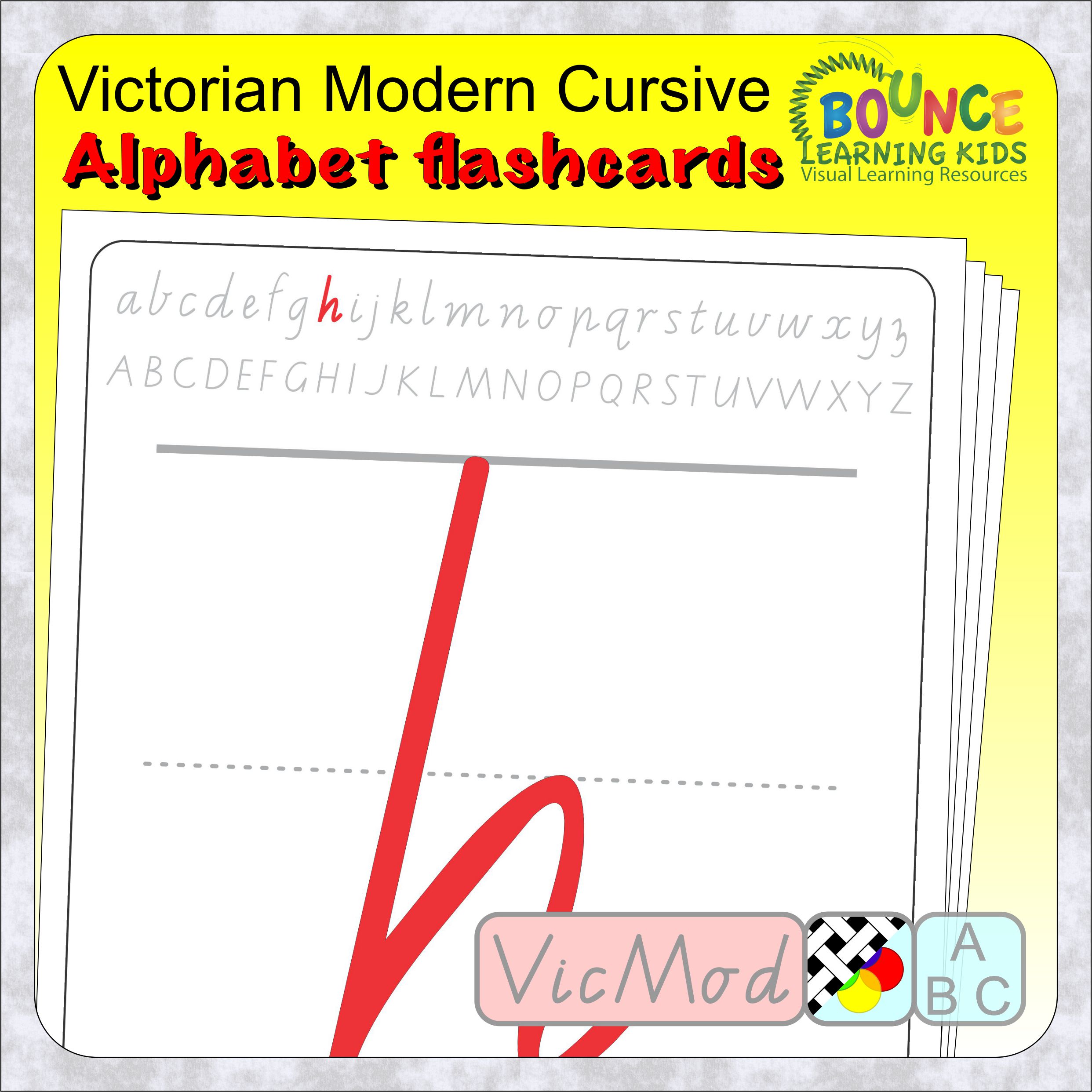 26 Fun Victoria Modern Cursive Alphabet Flashcards